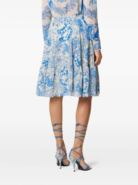 Versace Underwater Barocco crêpe midi skirt - Blue