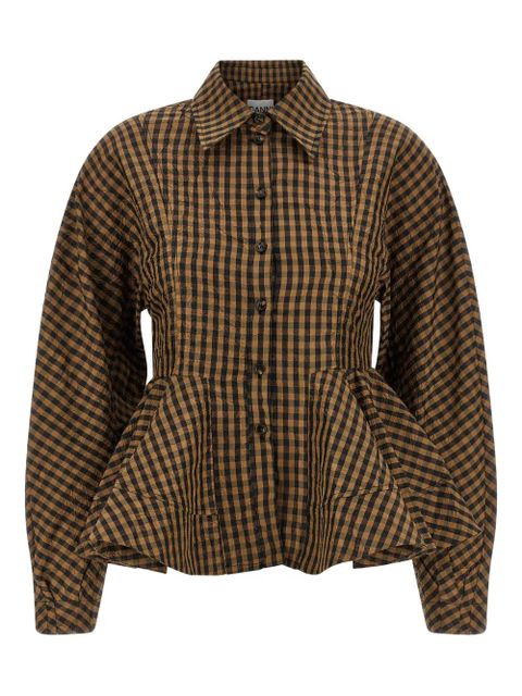 GANNI crinkled check-print shirt - Brown - zdjęcie produktu nr 1