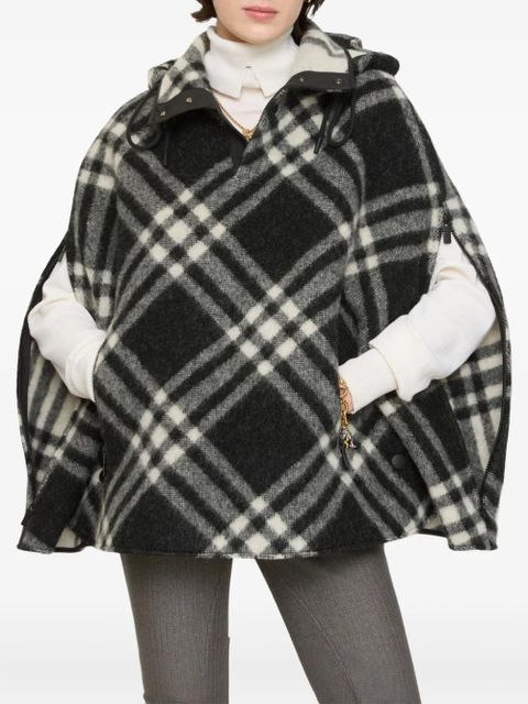 Burberry check hooded wool poncho - Black - zdjęcie produktu nr 2