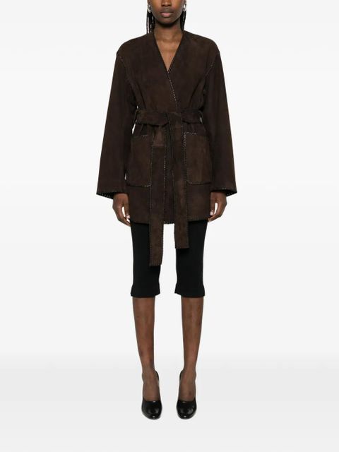 Nour Hammour Anika suede tie-waist jacket - Brown