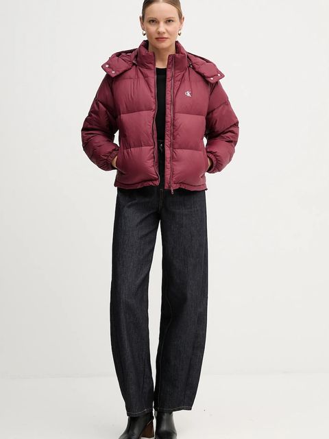 Calvin Klein Jeans kurtka puchowa kolor bordowy zimowa oversize LV047D501G