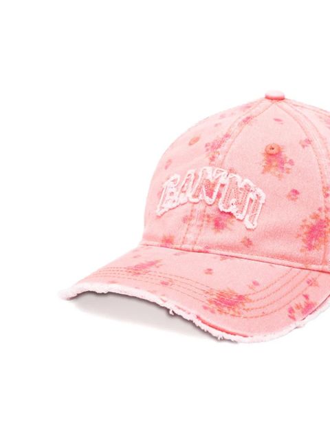 GANNI floral-print frayed baseball cap - Pink