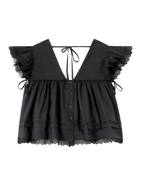 GANNI lace-trimmed ruffled blouse - Black - zdjęcie produktu nr 2