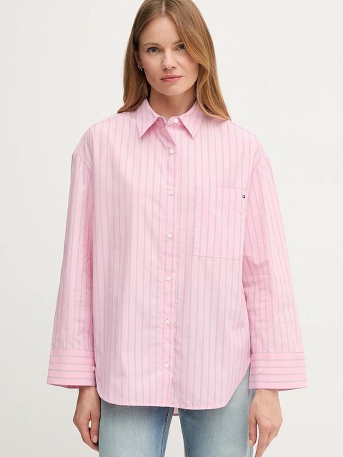 Tommy Hilfiger koszula bawełniana damska kolor różowy relaxed z kołnierzykiem klasycznym WW0WW45892 - zdjęcie produktu nr 1