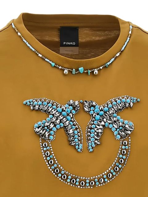 PINKO Love Birds bead-embellished T-shirt - Brown - zdjęcie produktu nr 2