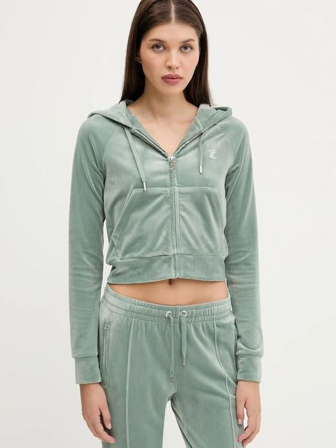 Juicy Couture bluza damska kolor zielony z kapturem z aplikacją JCWA122001 - zdjęcie produktu nr 1
