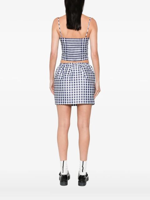 Self-Portrait gingham floral-embellished top - Blue