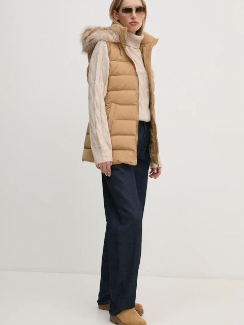 Tommy Hilfiger bezrękawnik puchowy damski kolor brązowy zimowy WW0WW43634