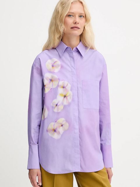 MAX&Co. koszula bawełniana damska kolor fioletowy relaxed z kołnierzykiem klasycznym 2526116071200 - zdjęcie produktu nr 1