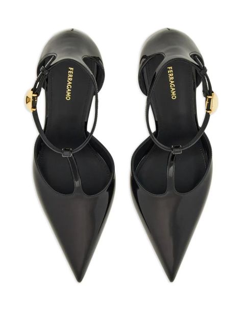 Ferragamo T-strap 85mm patent leather pumps - Black