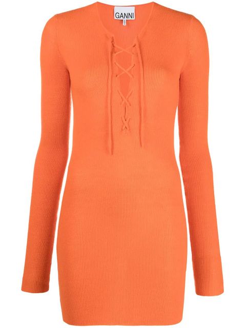 GANNI lace-up merino top - Orange - zdjęcie produktu nr 1