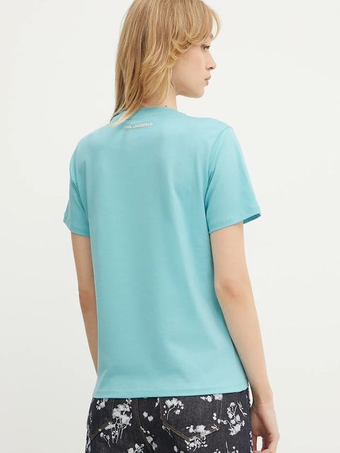 Karl Lagerfeld t-shirt bawełniany damski kolor turkusowy A3W17018