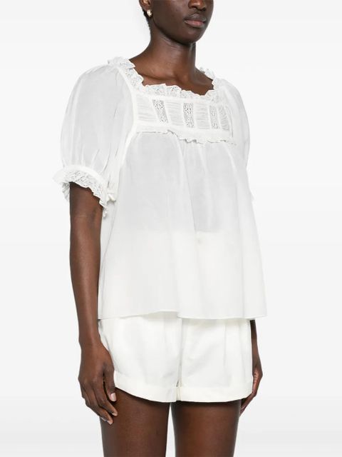 DÔEN lace-detailed puff-sleeve blouse - White