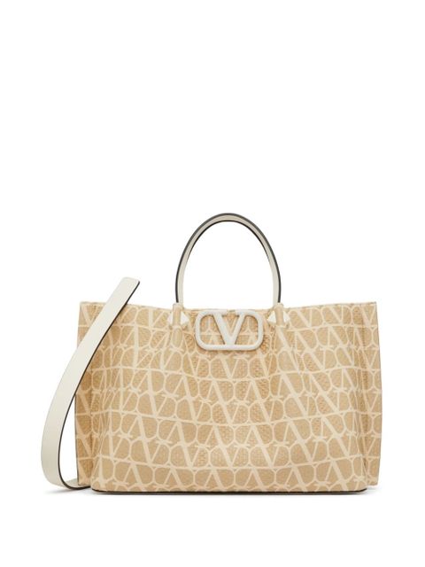 Valentino Garavani medium Toile Iconographe raffia tote bag - Neutrals - zdjęcie produktu nr 1