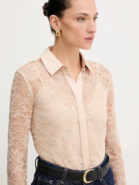 Guess koszula ANTOINETTE damska kolor beżowy regular z kołnierzykiem klasycznym W5YH58 WHDY0