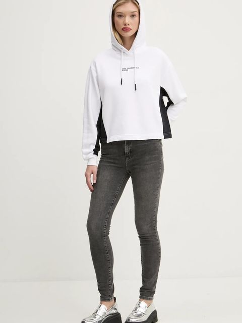 Karl Lagerfeld Jeans bluza damska kolor biały z kapturem z nadrukiem A1W20017