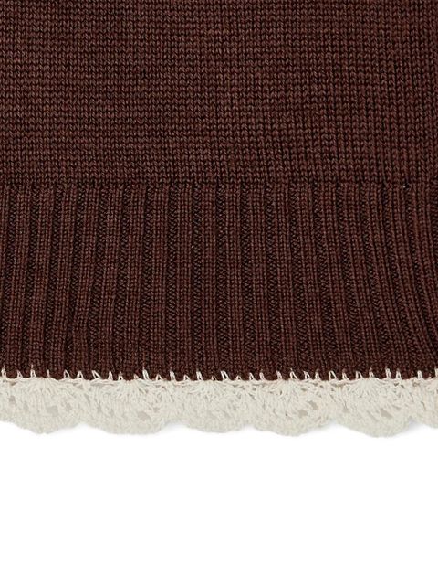 GANNI logo-patch crochet-trim sweater - Brown