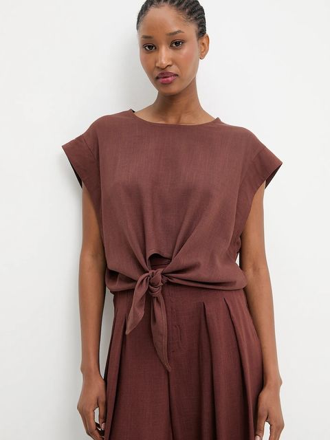 Answear.LAB komplet z lnem damski kolor brązowy