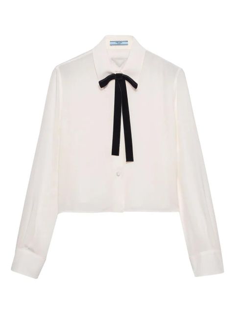 Prada triangle-ogo velvet-bow shirt - White - zdjęcie produktu nr 1