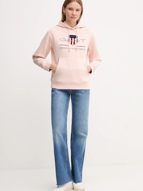 Gant bluza damska kolor różowy z kapturem z aplikacją 4200276 - zdjęcie produktu nr 2