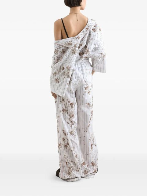 Dolce & Gabbana Poplin Trousers with Thread Floral Embroidery and Rhinestones - White