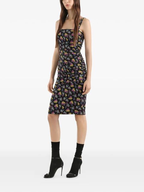 Dolce & Gabbana floral-pattern ruched midi dress - Black