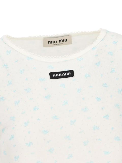 Miu Miu logo patch floral print T-shirt - Neutrals - zdjęcie produktu nr 2