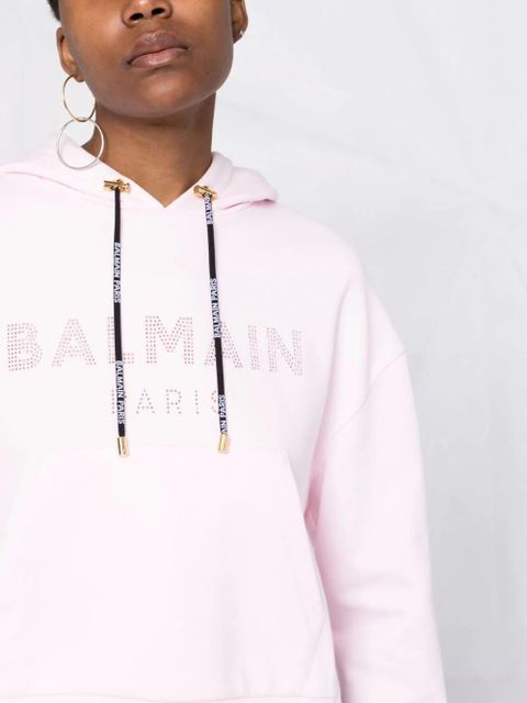 Balmain rhinestone-embellished logo hoodie - Pink