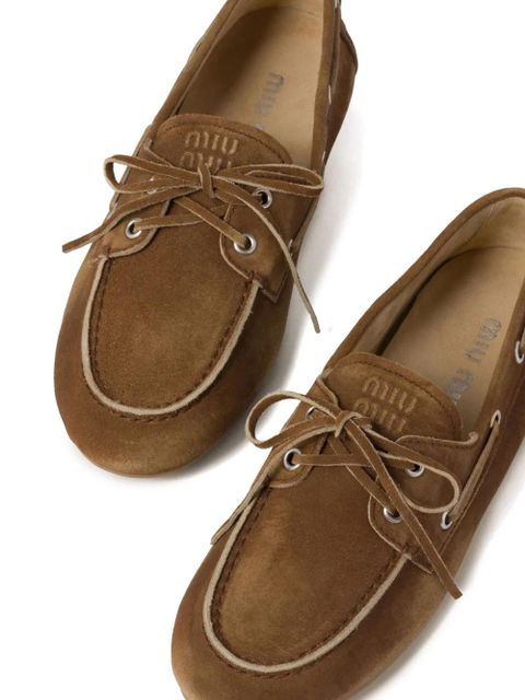 Miu Miu logo-embossed suede loafers - Brown - zdjęcie produktu nr 1