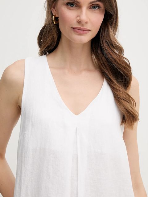 United Colors of Benetton sukienka lniana kolor biały mini rozkloszowana 4AGHDV0AX