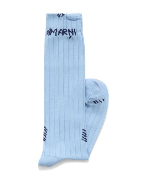 Marni logo-jacquard ribbed socks - Blue