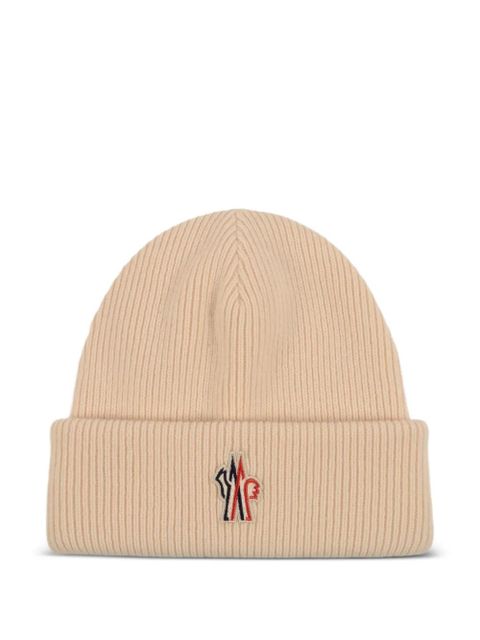 Moncler Grenoble ribbed logo-patch beanie hats - Neutrals - zdjęcie produktu nr 1