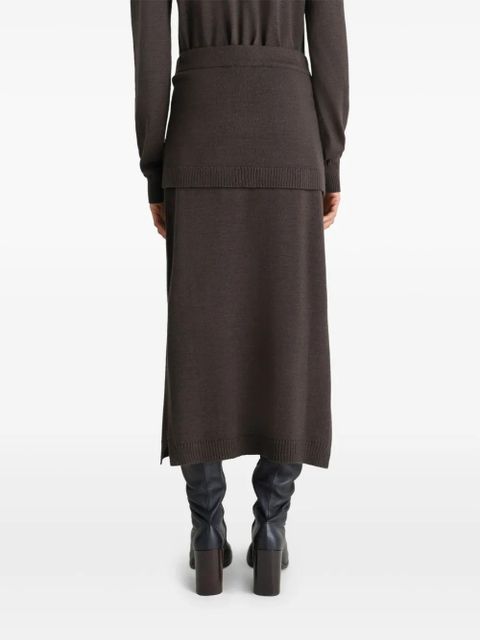 LEMAIRE tie-detail ribbed midi skirt - Brown