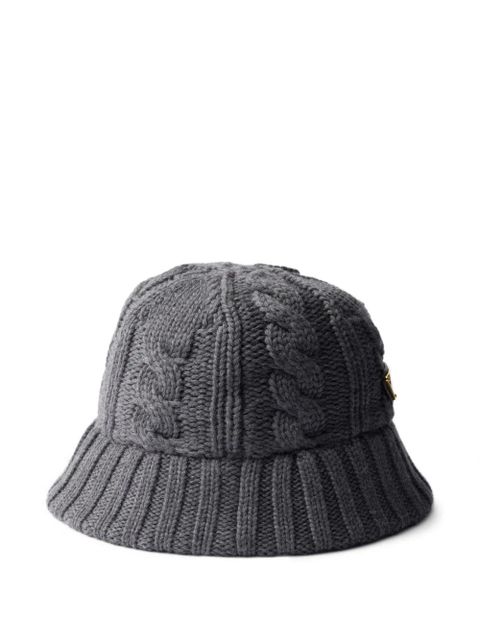 Prada cable-knit logo bucket hat - Grey