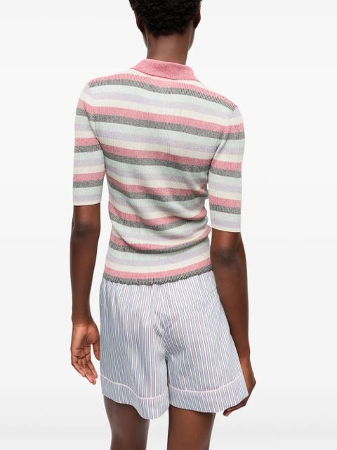 GANNI striped lurex-knit polo shirt - Pink