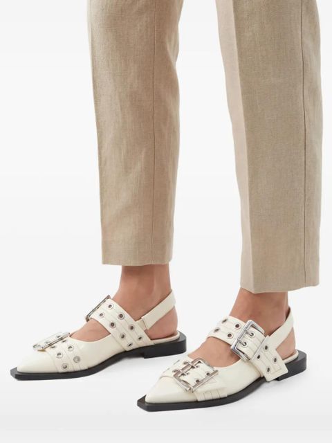 GANNI buckled pointed-toe ballerina shoes - Neutrals