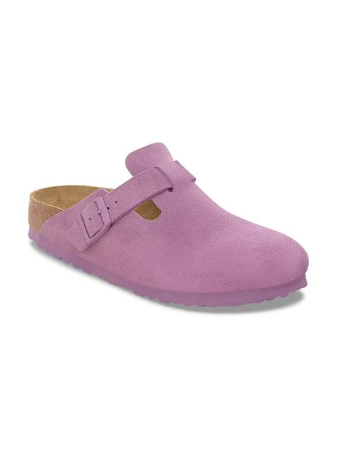 Birkenstock klapki zamszowe Boston damskie kolor różowy 1030681