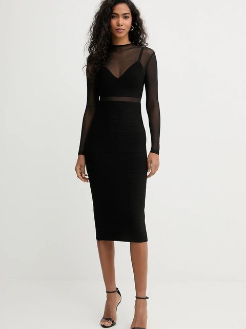 Herve Leger sukienka Noelle kolor czarny midi dopasowana HLS8551011 - zdjęcie produktu nr 1
