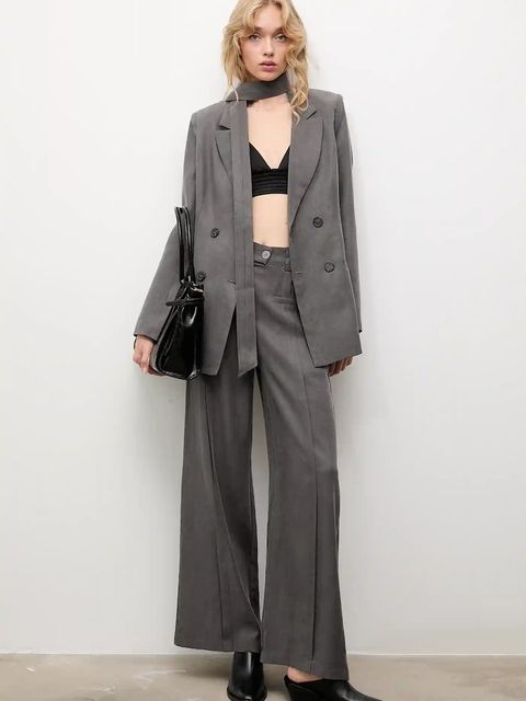 Answear.LAB marynarka kolor szary dwurzędowa gładka