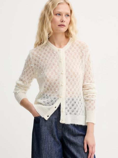 MUNTHE kardigan wełniany PERL damski kolor beżowy lekki 252162025274 - zdjęcie produktu nr 1
