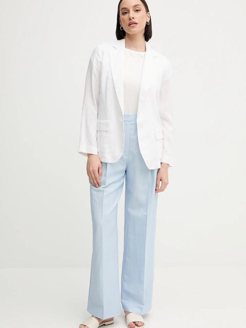 Tommy Hilfiger spodnie z domieszką lnu damskie kolor niebieski proste high waist WW0WW45460