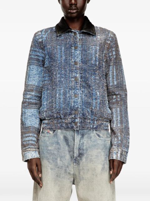 Diesel De-Ateli prince of wales leather collar jacket - Blue