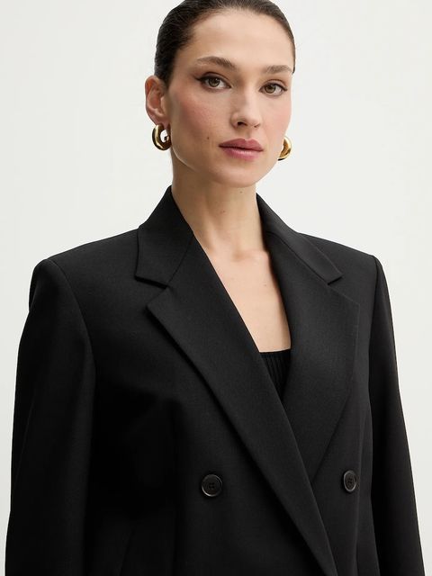 Weekend Max Mara marynarka z dodatkiem wełny VELOCE kolor czarny dwurzędowa gładka 2615041081600