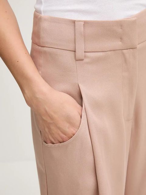 Sisley spodnie damskie kolor brązowy szerokie high waist 4V7PLF06N