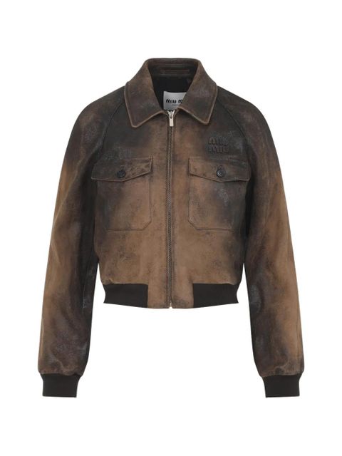 Miu Miu pocket logo leather jacket - Brown - zdjęcie produktu nr 1