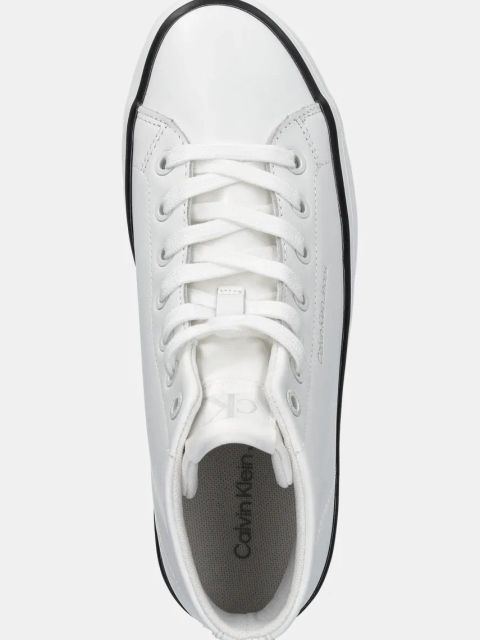 Calvin Klein Jeans trampki skórzane BOLD VULC FLATF MID LTH IN damskie kolor biały YW0YW01634