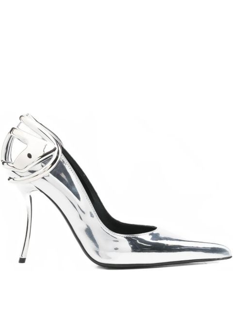 Diesel 105mm pointed toe logo pumps - Silver