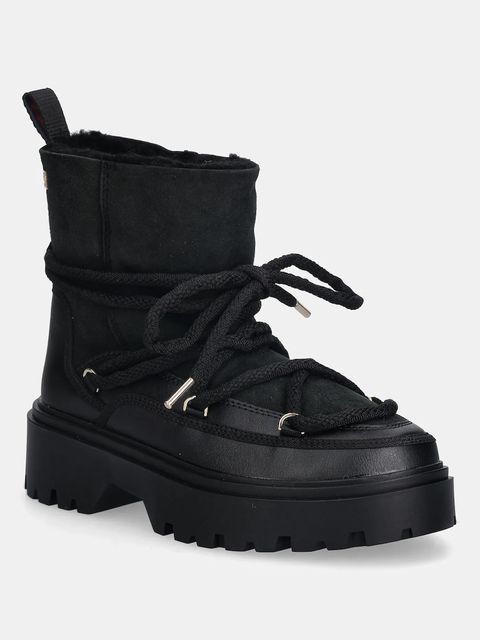 Tommy Hilfiger śniegowce REAL SHEARLING LACEUP damskie kolor czarny FW0FW08996 - zdjęcie produktu nr 1
