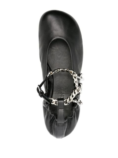 JW Anderson logo-charm leather ballerina shoes - Black