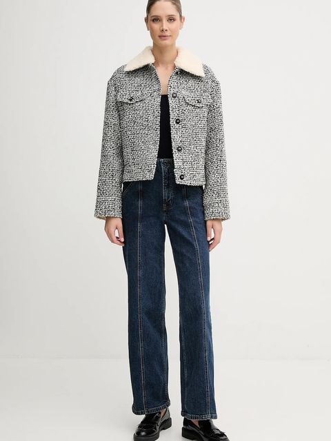 United Colors of Benetton kurtka koszulowa z wełną kolor szary przejściowa oversize